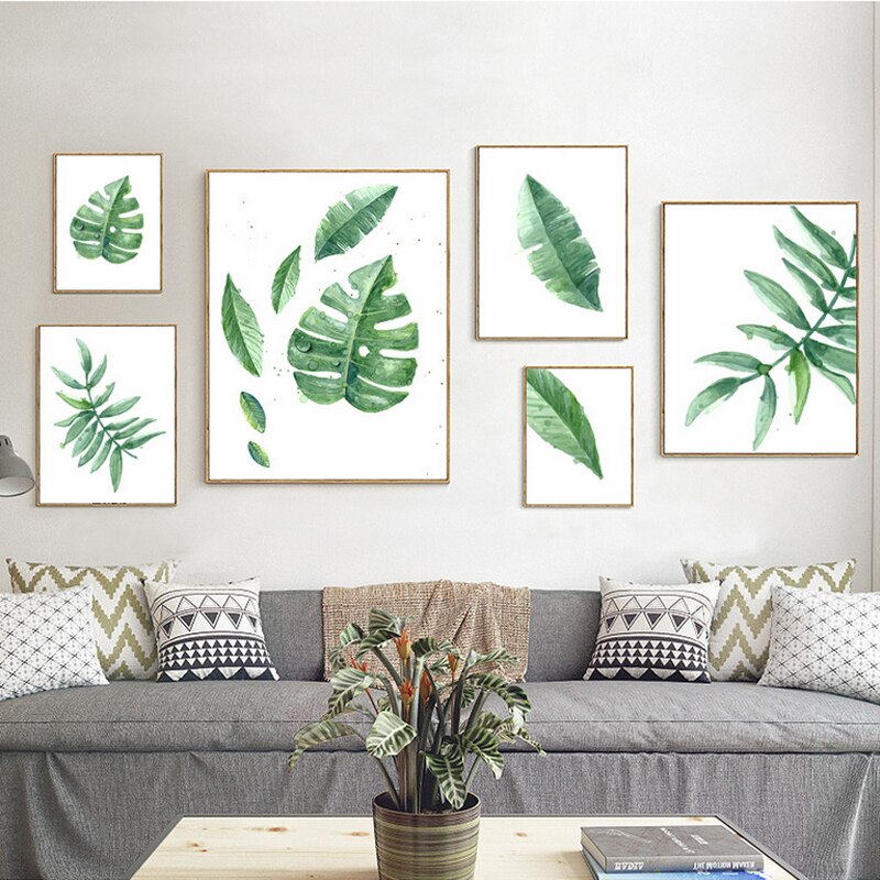 Tropiske grønne blader og planter - lerretsbilde
