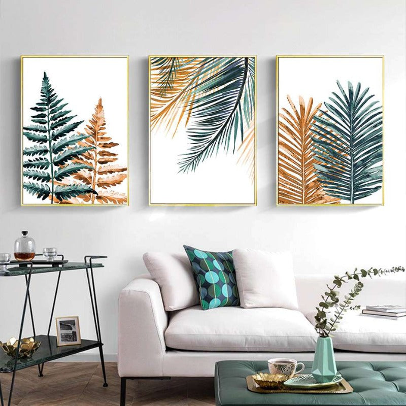 Moderne tropiske planter bladtrykk plakat - lerret veggkunst maleri