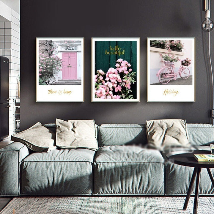 Moderne rosa florale, vakre landlige plakattrykk - lerretsbilder