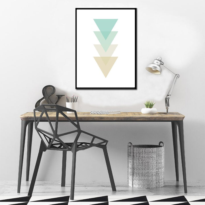 Abstrakt Mintfarge Geometriske Trekanter - Lerret Veggkunst Maleri | Skanto
