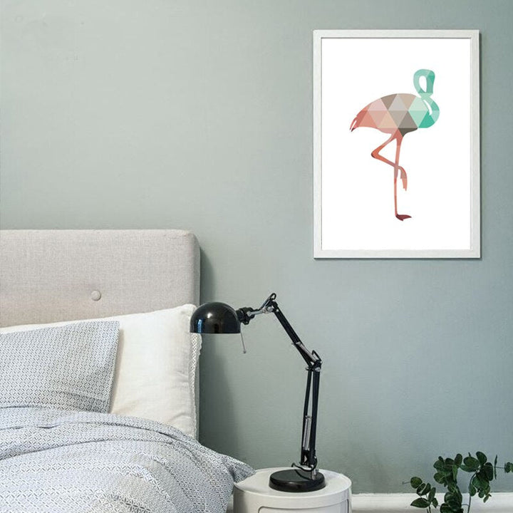 Flamingo Geometrisk Trekant Barnerom Veggkunst Maleri på - Lærred Veggkunst Maleri