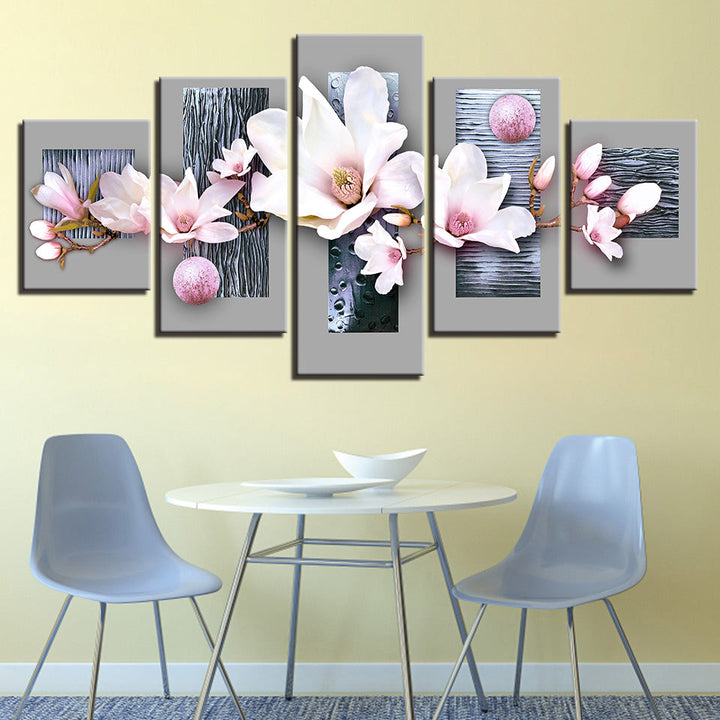 Elegante Babyrosa Magnolien 5 deler - Lerret Veggkunst Maleri