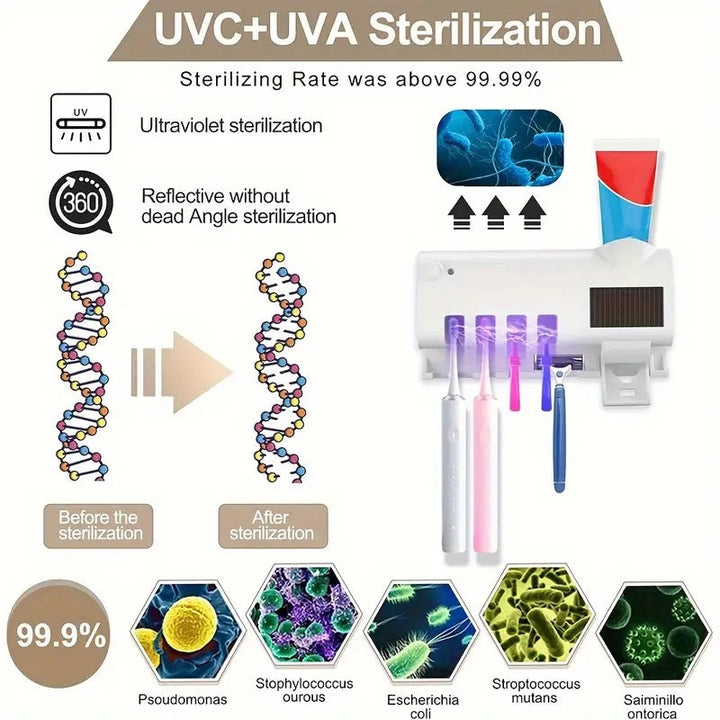 Skanto | Smart UV Lys Sterilisator Tannbørsteholder, Veggmontert Tannkremdispenser