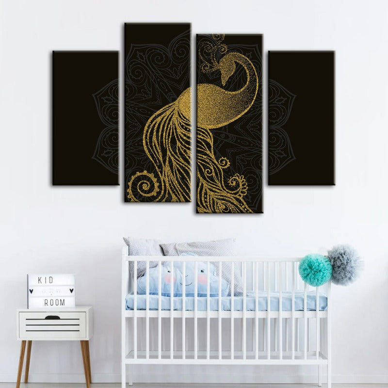 Abstract Golden Mandala Påfugl Lærred Veggkunst Maleri 4 Deler | Skanto