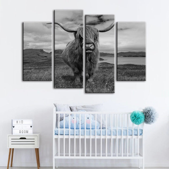 4-Piece Stylish Black and White Cow Canvas Wall Art Painting | Skanto