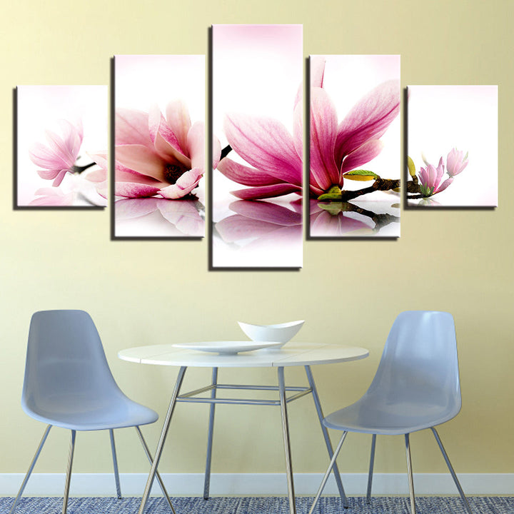 Rolig rosa magnoliagren - 5-delt lerretsbilde