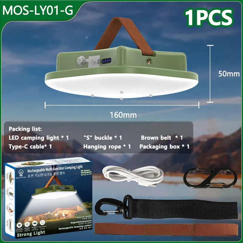 Skanto | 80W LED Sol-Oppladbar Campinglampe med Magnet og Zoomfunksjon