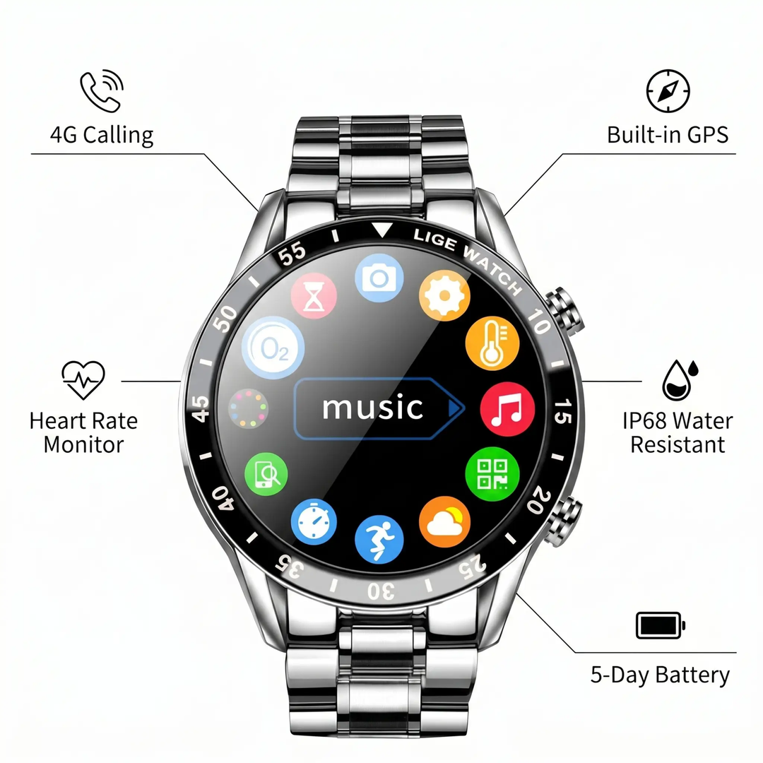 Luxus 4G Smartwatch – Stylische Uhr mit Anrufen, GPS und Gesundheitsfunktionen