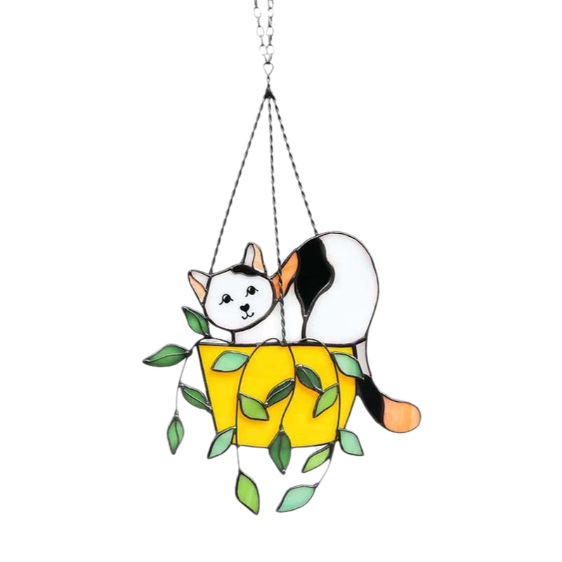 Skanto | Katt i en blomsterpotte Solfanger Glassvindu Henging