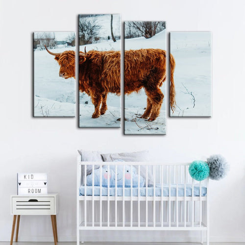 4-delt curlende ku - Canvas veggkunstmaleri | Skanto