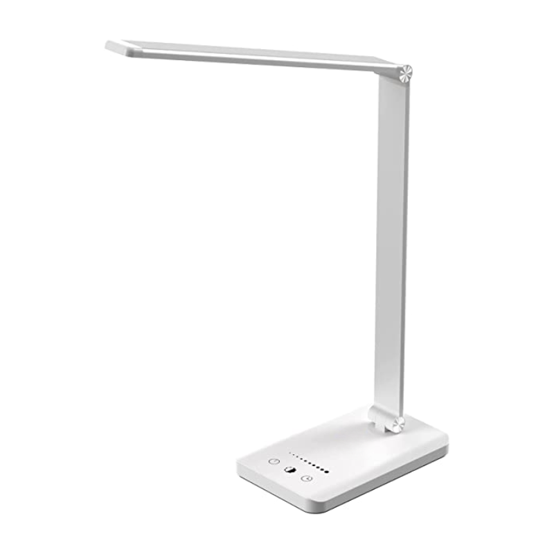 Skanto | LED skrivebordslampe med USB-ladeport, dimbar øyevennlig leselampe for hjemmet, med 5 lysstyrkenivåer & 3 lysmoduser, berøringskontroll, autotimer (Svart)