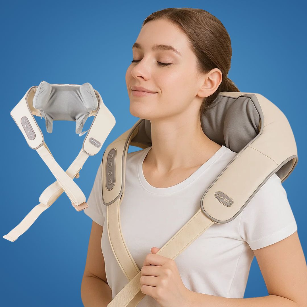 RelaxaPro | Shiatsu nakkemassasje – Varmeavlastning – Trådløs design – Ideell for kontor- og hjemmebruk Skanto