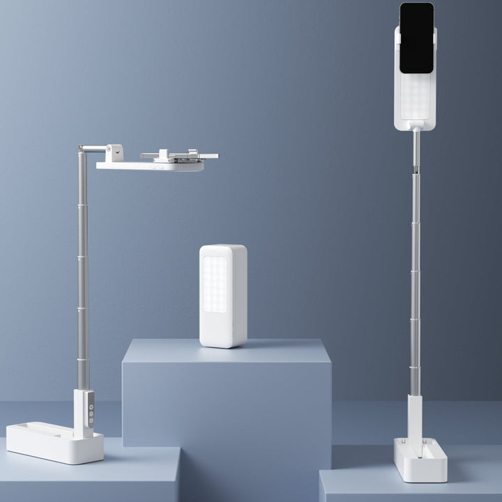 Justerbar 90 cm telefonstativ med 360° rotasjon, innebygd lys og trådløs fjernkontroll - perfekt for videografi, vlogging eller direktesending Skanto