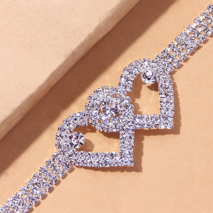 Skanto | Fasjonable Rhinestone Dobbel Hjerte Anklet