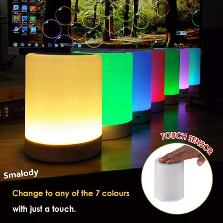 Fargerik LED Nattlampe Bluetooth Touchpanel Trådløs Høyttaler Skanto