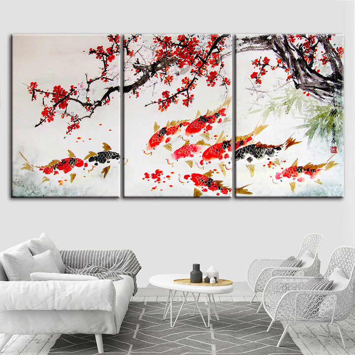 Trelags lerretbilde "Rød Koi"