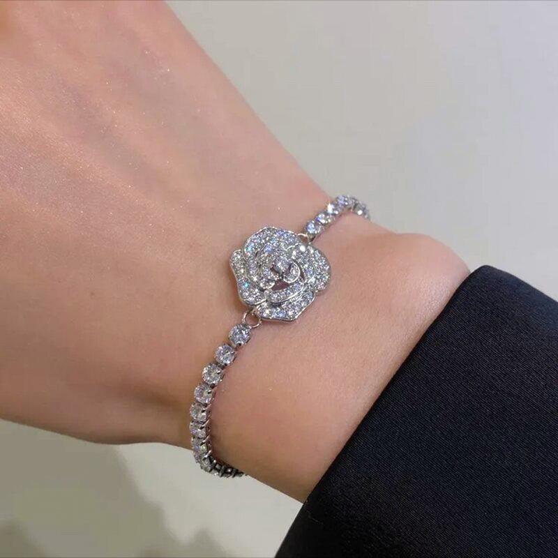 Skanto | Rose Rhinestone Armbånd og Halskjede