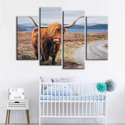 4-Piece Beautiful Brown Cow Canvas Wall Art Painting | Skanto