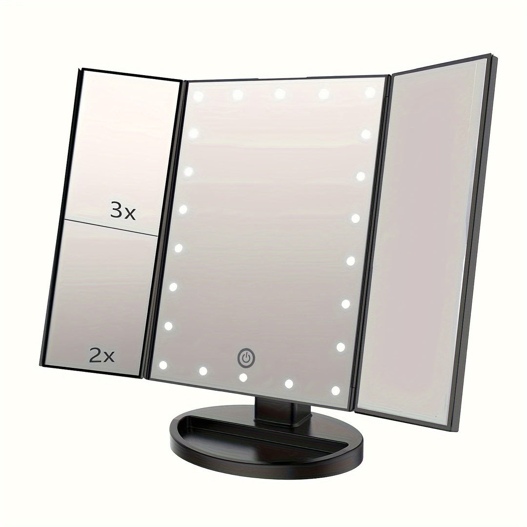 GlowMirror – Sammenleggbar LED Sminkespeil med 3x/2x Forstørrelse | Skanto