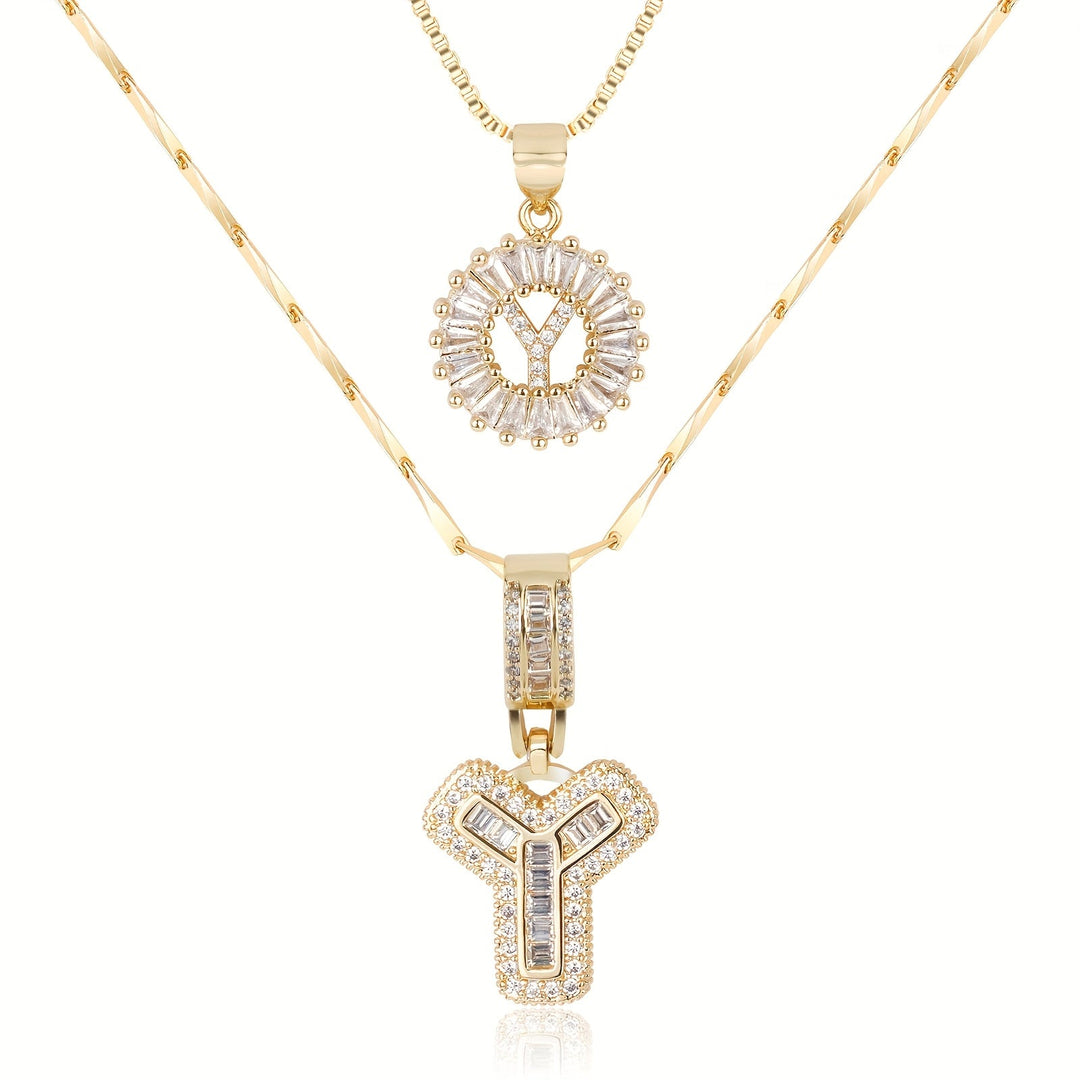 Skanto | 2pc 14k Diamant Bokstav Initial Halskjeder
