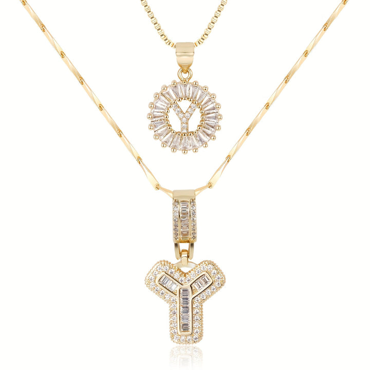 Skanto | 2pc 14k Diamant Bokstav Initial Halskjeder
