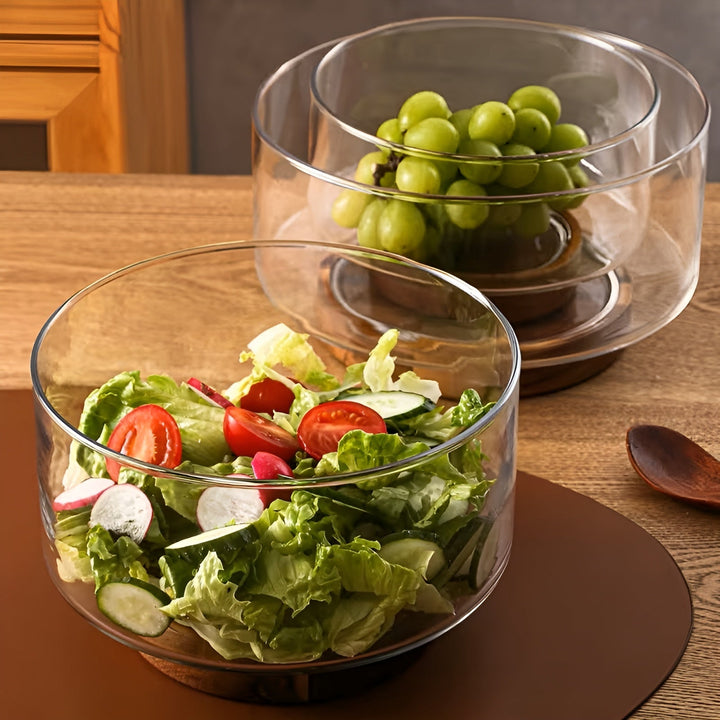 Glassbolle med trebunn – Elegant og dekorativ | Perfekt til frukt, snacks og salater på kjøkkenet