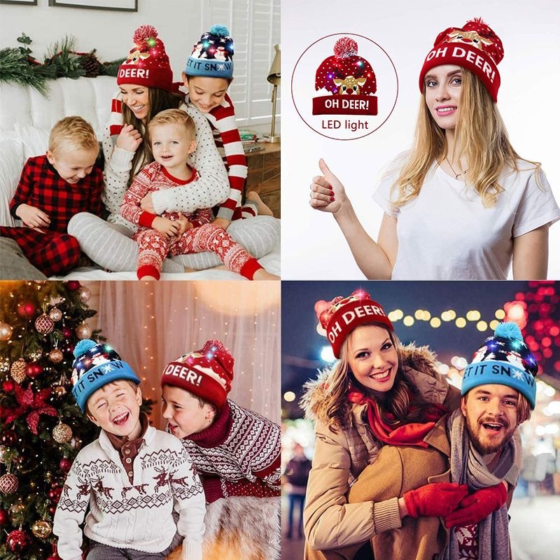 Skanto | 🎅LED Jule Strikkede Luer Lys opp Jule Beanie