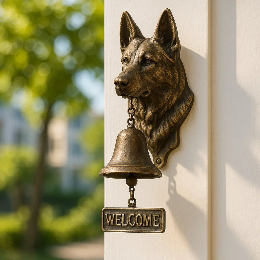 Skanto | Velkommen Klokke Shepherd Bronse – Elegant Veggklokke med Tysk Shepherd Design