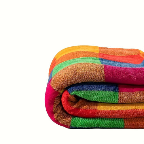 Skanto | Koral fleece teppe – Vendbar tykk Sherpa teppe med et fargerikt rutet mønster