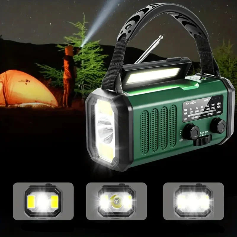Skanto | Solcelle Nødradio med Power Bank – Håndspak og LED-lommelykt for Camping og Utendørsbruk