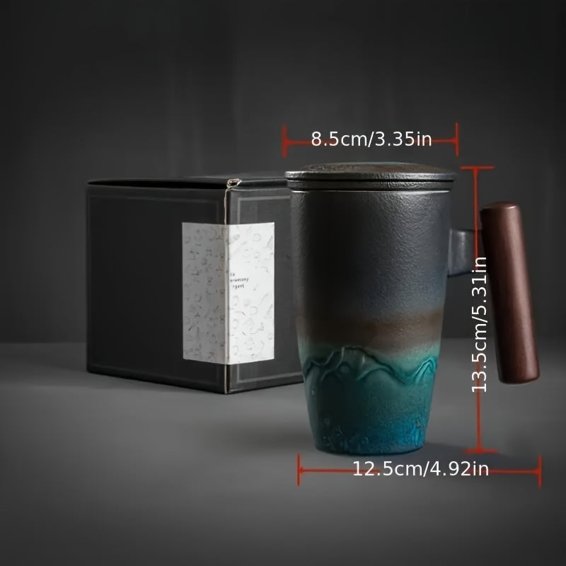 Skanto | TeaCraft Keramisk Kopp | Håndlaget | Med Te Filter og Trehåndtak | Retro Design