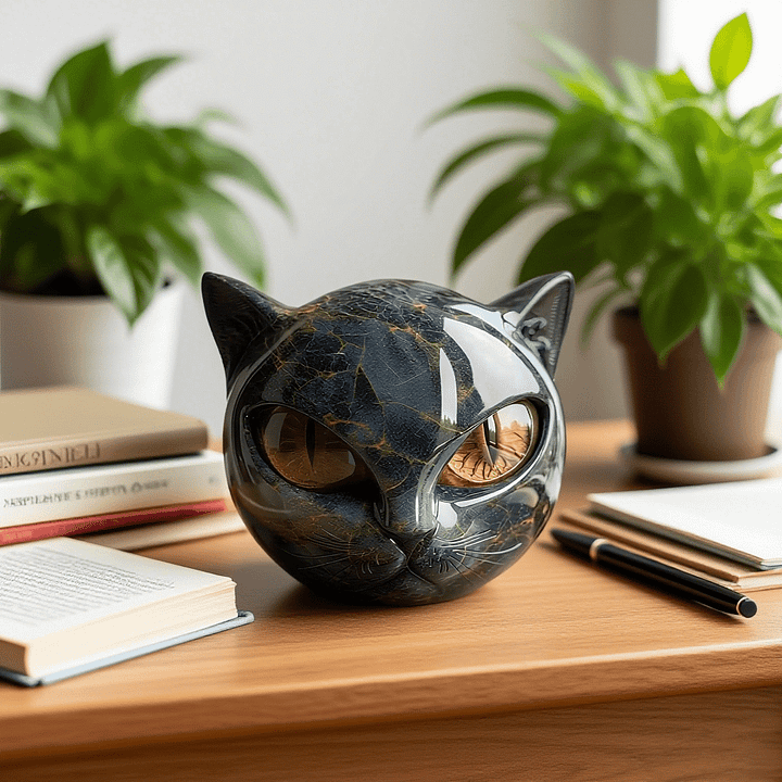Skanto | NoirCat Skulptur – Svart Katthode med Hypnotiske Øyne