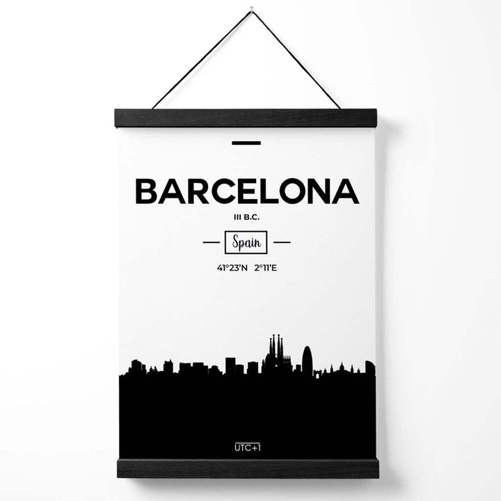 Barcelonas bybildeplakat i svart-hvitt med holder