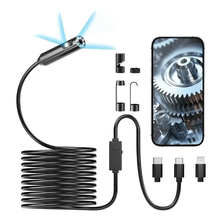 3-i-1 USB-endoskopkamera – Vanntett, fleksibelt med 6 LED-lys