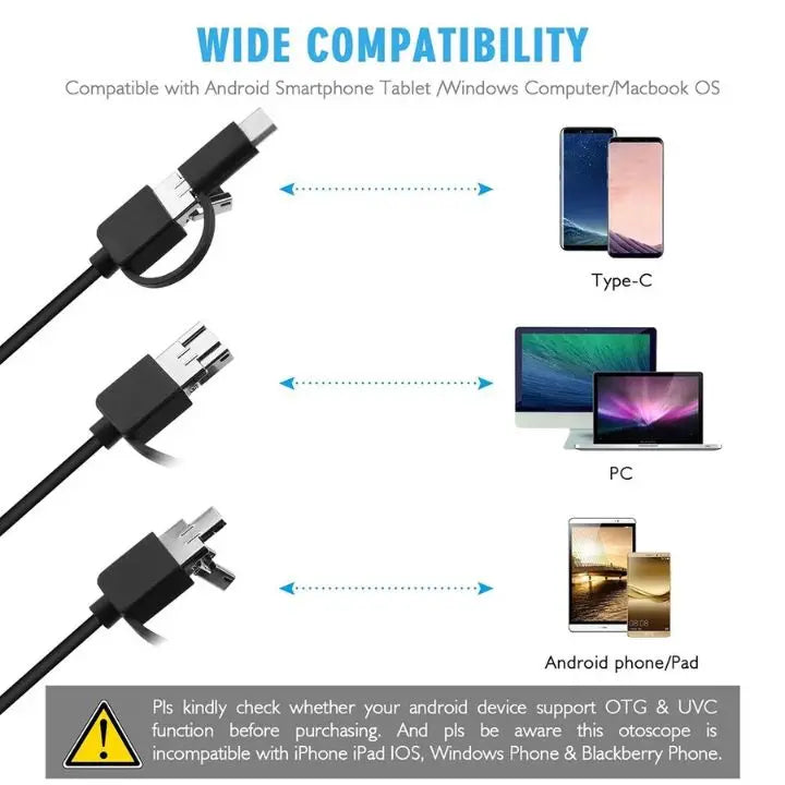 3-i-1 USB-endoskopkamera – Vanntett, fleksibelt med 6 LED-lys