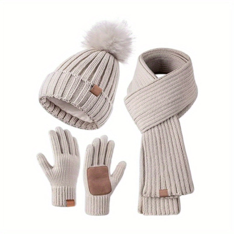 3-i-1-Strickwinter-sett med Mütze, Schal og Touchscreen-Handschuhen