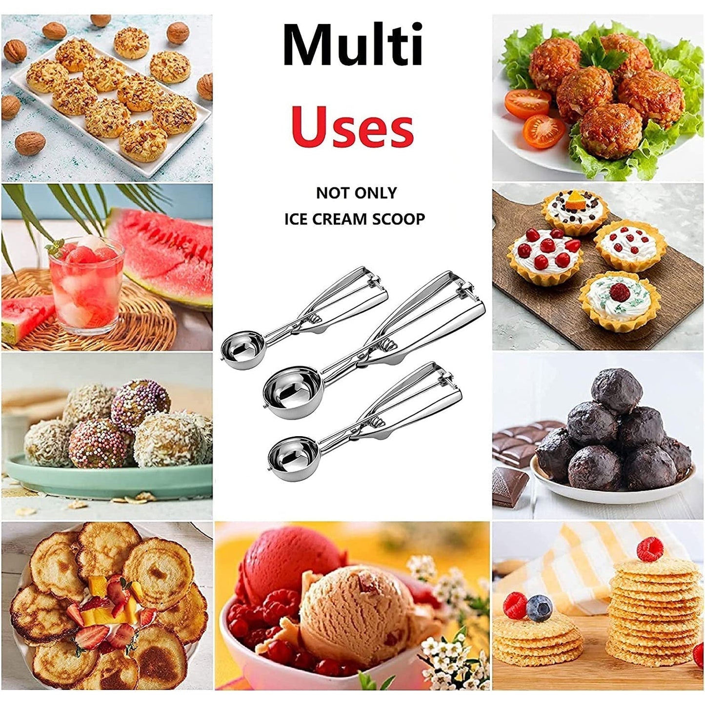 Norvo | 3-delt sett: Kake-scooper i rustfritt stål med utløser