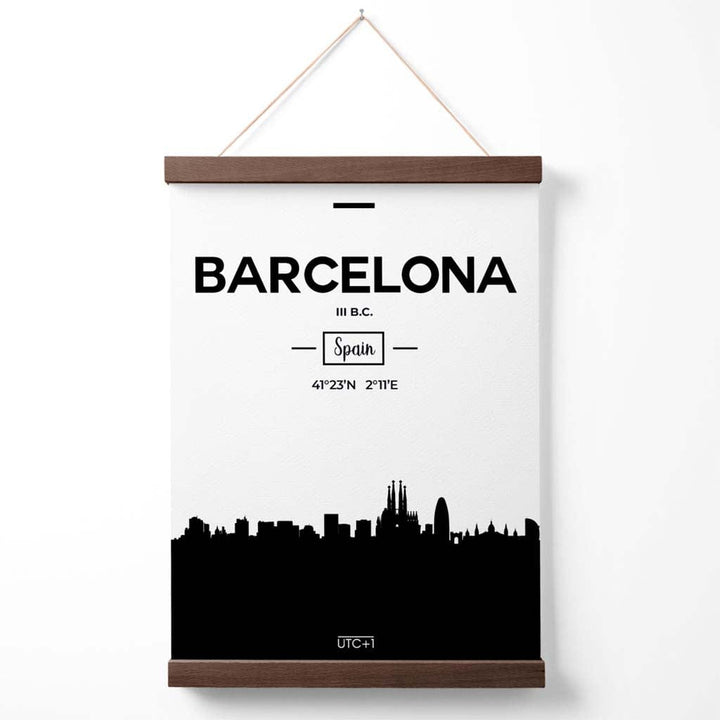 Barcelonas bybildeplakat i svart-hvitt med holder