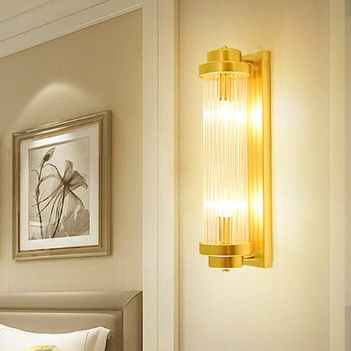 Cylinder Soverom Vegglampe Sconse Vintage Klart Glass 2 Hoder Gull LED Veggbelysning Armatur | Skanto