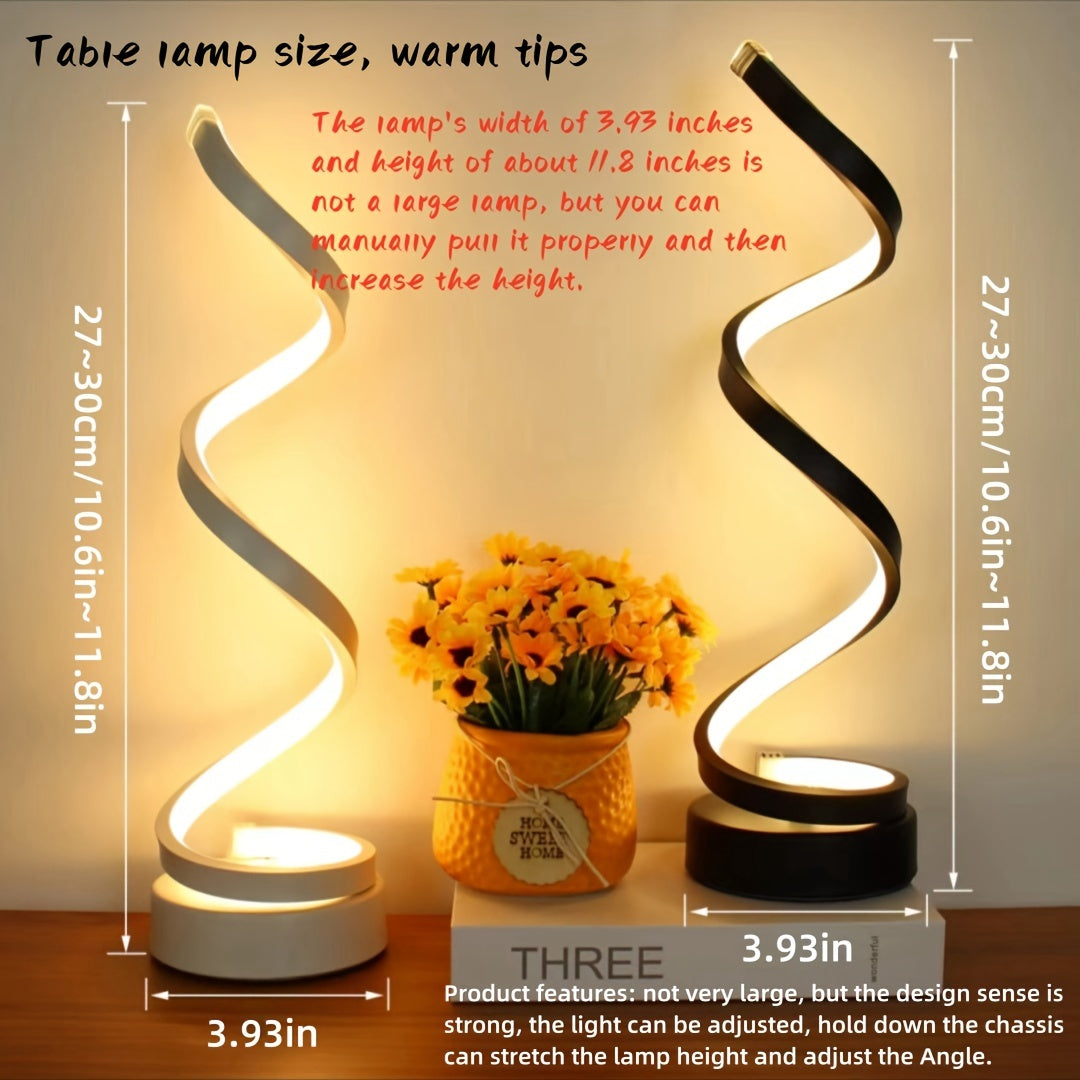 Norvo | Modern Spiral Table Lamp – Kreativ LED Skrivebordslampe med Mild Varme Lys, Perfekt for Soverom, Stue, og Studie Dekor