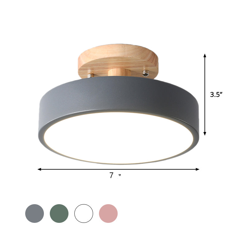 Skanto | Skandinavisk LED Taklampe med Tre | Modern Trommelform for Ganger og Innganger | Energibesparende Belysning