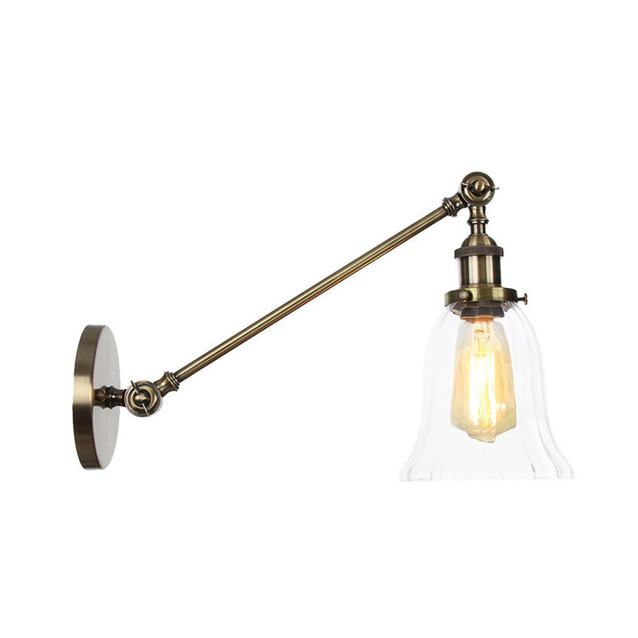 Skanto | Svart/Brons/Messing 1 Lys Vegglampe Vintage Klar Glassklokke Vegglampe med Arm, 8"/12" Lang