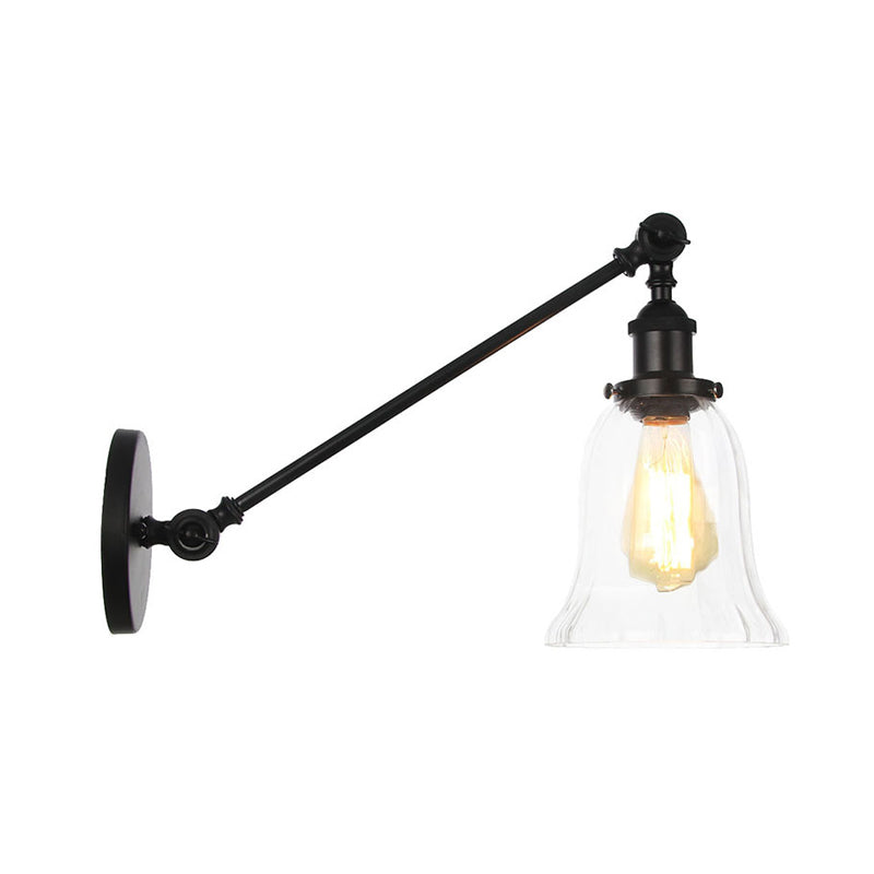 Skanto | Svart/Brons/Messing 1 Lys Vegglampe Vintage Klar Glassklokke Vegglampe med Arm, 8"/12" Lang