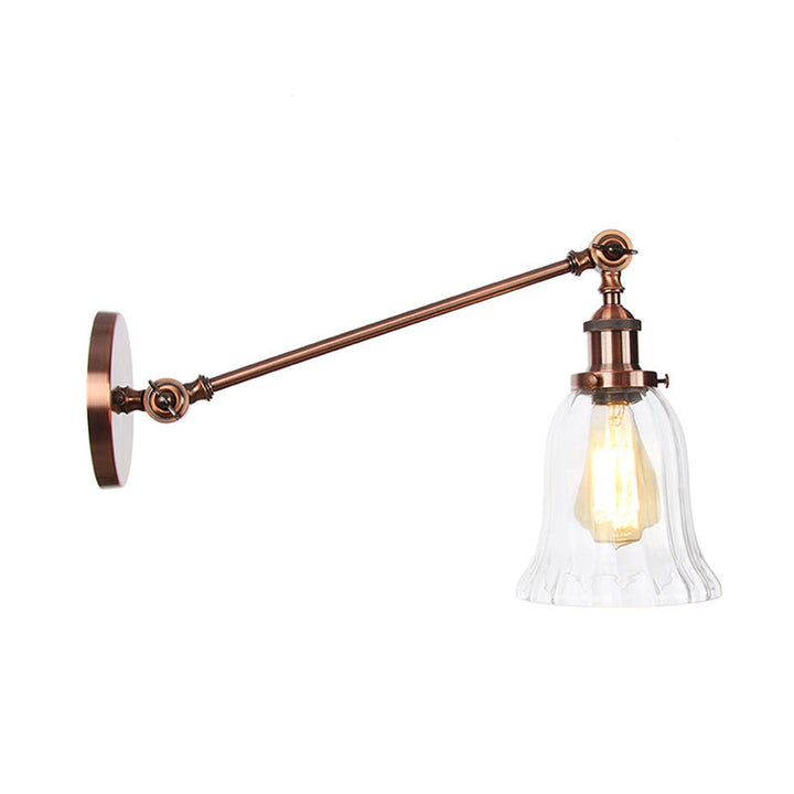 Skanto | Svart/Brons/Messing 1 Lys Vegglampe Vintage Klar Glassklokke Vegglampe med Arm, 8"/12" Lang