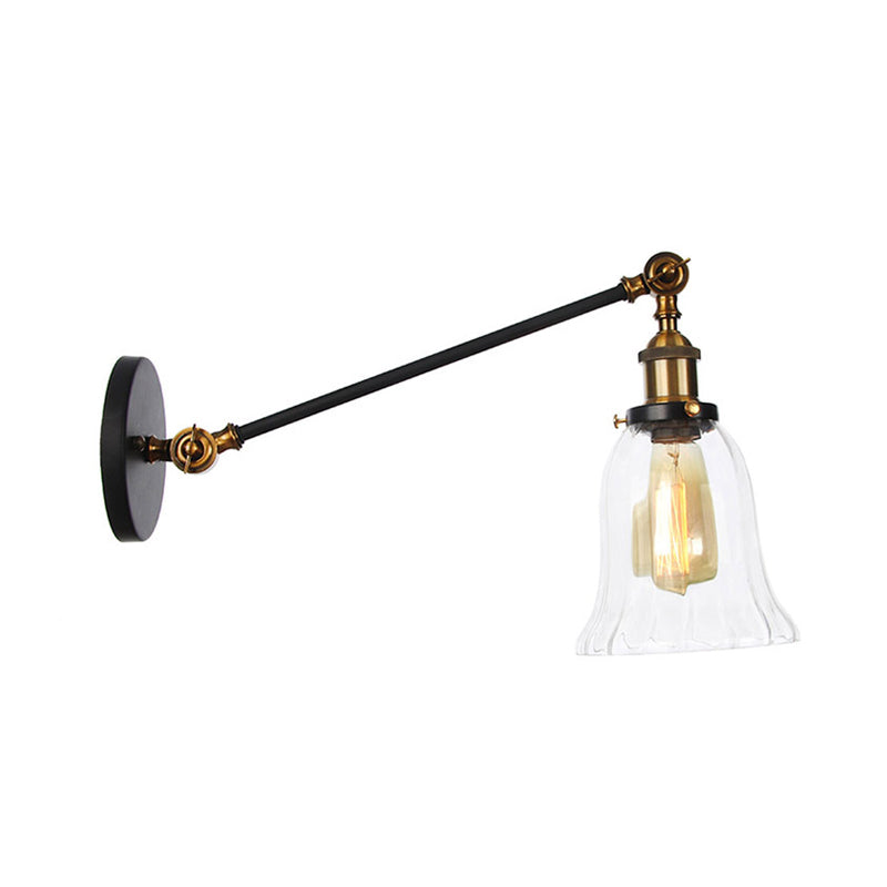Skanto | Svart/Brons/Messing 1 Lys Vegglampe Vintage Klar Glassklokke Vegglampe med Arm, 8"/12" Lang