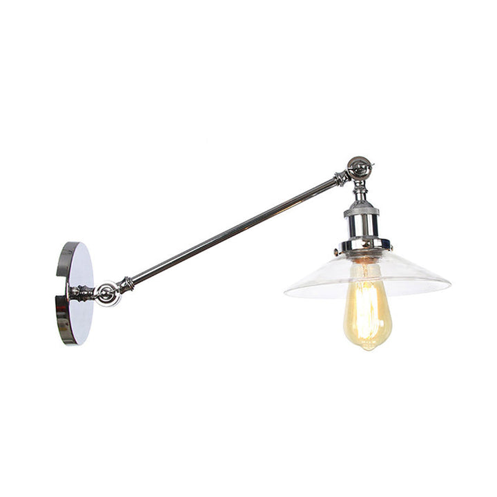 Innendørs vegglampe med 1 lys, vintage, svart/messing/bronse, lysarmatur med konisk, gjennomsiktig glassskjerm, 8"/12" L-arm