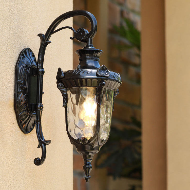 Tradisjonell europeisk sylinderlanterne aluminium glass 1-lys utendørs veggmontert lampe for utendørs patio | Skanto