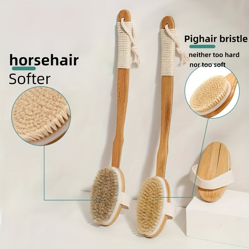 Norvo | Rygghårbørste rengjøringssvamp for dusjen - Langt treskaft bade svampebørste, myke naturlige børster for ryggvask