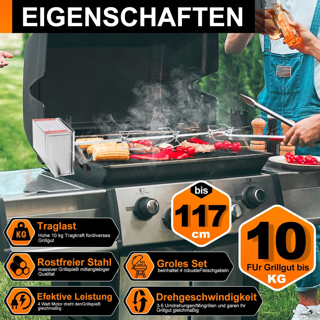 BBQ Grill Spydere Rustfritt Stål Motor 4x Kjøttnål | Skanto