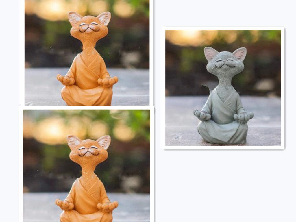 Skanto | Lekker svart Buddha katt figur meditasjon yoga samleobjekt glad katt dekor hjem hagedekorasjon hageornament